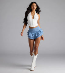 Wild Heart Print High-Rise Denim Skort