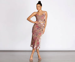 Velvet Floral Burnout Midi Skirt