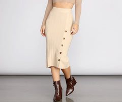 Button Detail Sweater Midi Skirt