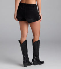 Edgy Girlie Mid-Rise Studded Denim Skort